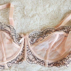Women's Sheer Mesh Sexy Eyelash Lace Floral Plunge Bra Unlined 32G
